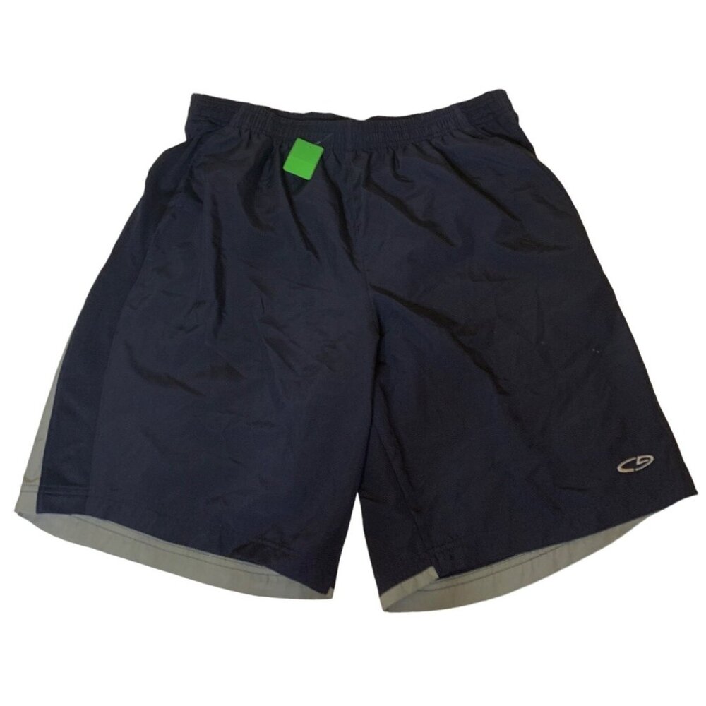 Champion Mens Navy Blue Polyester Athletic Shorts W/ Gray Side Stripes
